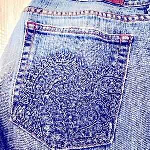 Rare LUCKY BRAND 🍀 HENNA SWEET N LOW Dungaree Jeans | Henna Embroidered Pocket